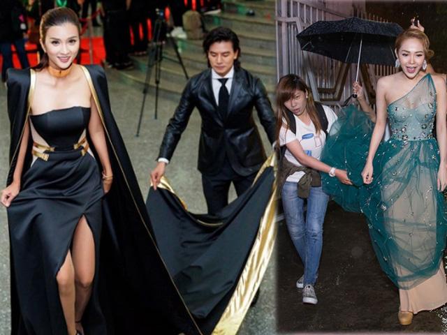 Mê váy vừa dài, vừa nặng, loạt mỹ nhân muốn đi được phải... nhờ cậy nhiều người!