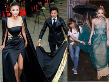 Mê váy vừa dài, vừa nặng, loạt mỹ nhân muốn đi được phải... nhờ cậy nhiều người!