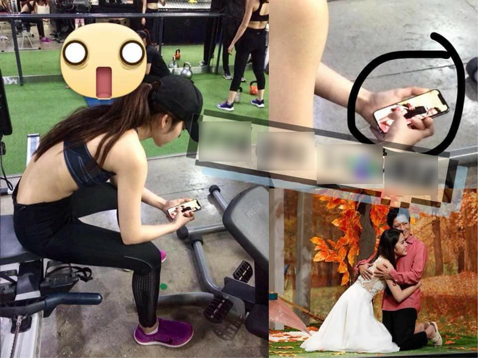 Hình ảnh cô gái được cho là Nam Em đang ngồi xem ảnh Trường Giang tại phòng tập gym - 1