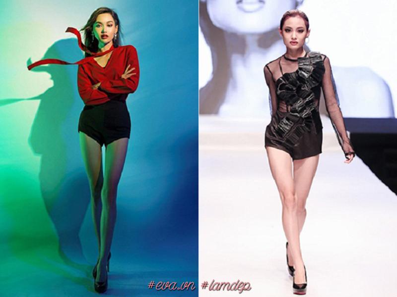 Nàng mẫu 1m54 Fung La được photoshop đôi chân cẩn thận nên trông cô nàng như cao 1m70.
