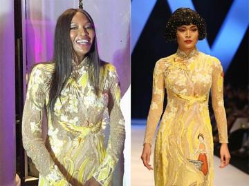 Á hậu Mâu Thuỷ bất ngờ đụng áo dài với siêu mẫu Naomi Campell