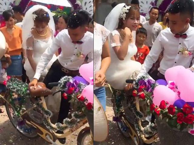 Lâu lắm rồi mới có một đám cưới đón dâu bằng... xe đạp khiến dân mạng thích thú