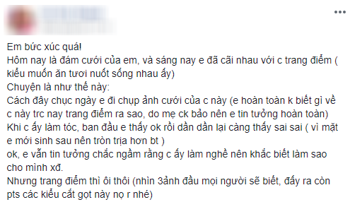 Cô dâu 21 tuổi đăng đàn than vãn khi già như...  bà cô của chú rể sau khi trang điểm - 1