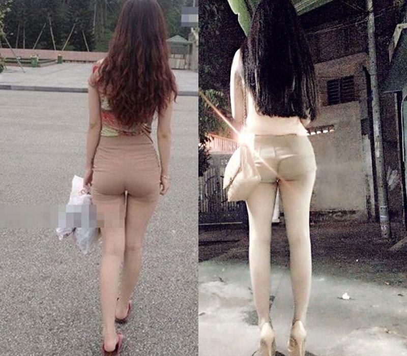 Các thiếu nữ trẻ cũng thường gây xôn xao với những kiểu quần màu nude quá ôm sát.
