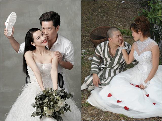 Muôn kiểu chụp ảnh cưới sao Việt: Kẻ hóa thân thành bạn tù, người cầm dép tổ ong