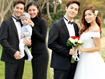 Chúng Huyền Thanh bế con trai đầu lòng đi canh chừng ông xã chụp ảnh cưới với gái lạ