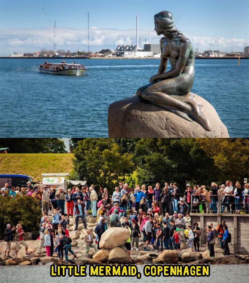 Bức tượng Little Mermaid của Copenhagen là 1 địa điểm bắt buộc phải check in khi tới Đan Mạch, vì vậy có rất đông người đang xếp hàng chờ đến lượt để được chụp ảnh.
