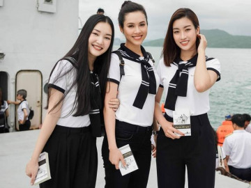 Hoa hậu Đỗ Mỹ Linh, Á hậu Hoàng My lên tàu hải quân đi tặng sách trên đảo