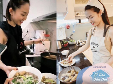 Đông Nhi nấu phở điêu luyện, Tóc Tiên làm đủ món thịnh soạn cho ông xã hậu kết hôn