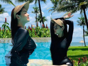 Làm đẹp - Xuống hồ bơi nhưng vẫn đội cả mũ, Phạm Quỳnh Anh cẩn thận bảo vệ da dưới nắng hè