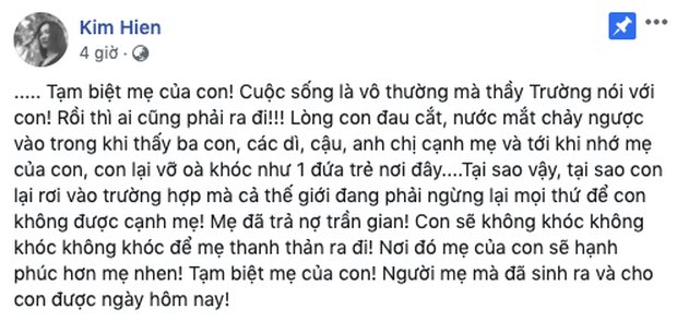 Kim Hiền đau đớn khi không thể về Việt Nam chịu tang mẹ mới qua đời - 1