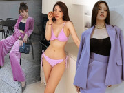 Thời trang - Khi bao mỹ nhân diện đồ tím kín đáo, Quỳnh Nga chơi trội mặc áo tắm nhỏ xíu khoe body