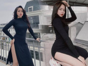 Thời trang - Diện váy xẻ, hot girl 21 tuổi phải dùng tay che chắn tránh lộ hàng