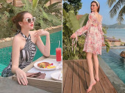 Bà bầu - Hậu nghi vấn mang thai, Á hậu Tường San khoe ảnh đi biển, giấu nhẹm vòng 2