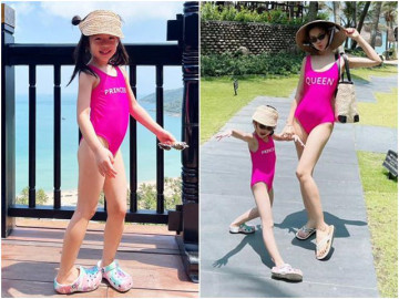 5 tuổi, con gái Á hậu Việt Nam lớn phổng phao, diện bikini khoe chân dài nuột như mẹ