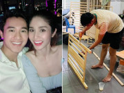 Bà bầu - Thảo Trang cận ngày lâm bồn, chồng trẻ kém 9 tuổi hì hục đóng nôi, tủ đồ cho con