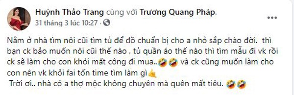 Thảo Trang cận ngày lâm bồn, chồng trẻ kém 9 tuổi hì hục đóng nôi, tủ đồ cho con - 4