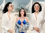 Thời trang - Chán bikini, Bảo Thy bị hỏi chuyện bầu bí khi chỉ diện áo sơmi trong suốt đi biển