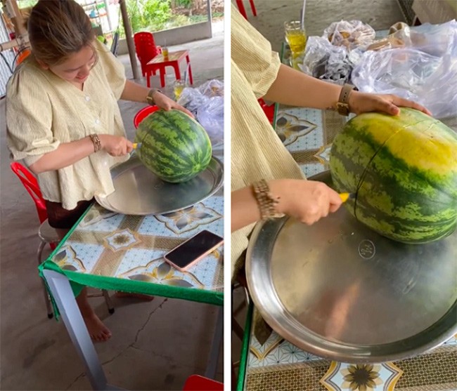 Hào hứng bổ quả dưa nặng 10kg, cô gái amp;#34;giật nảy mìnhamp;#34; khi nhìn thấy bên trong, dân mạng lại amp;#34;nổi điênamp;#34; vì điểm này - 3