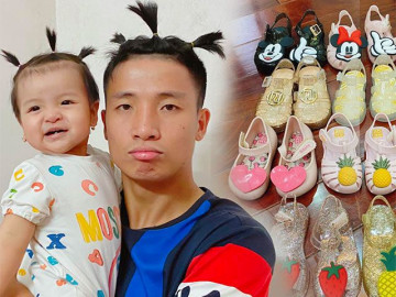 Con gái rượu của cầu thủ Bùi Tiến Dũng chưa đầy 2 tuổi đã có BST giày khủng