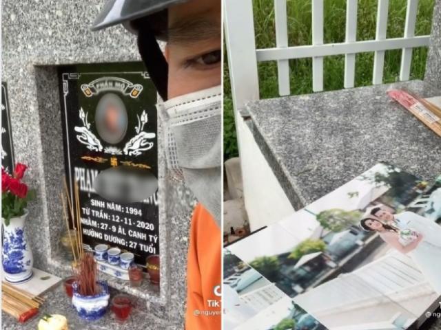 Nghẹn ngào phút giây chồng ra nghĩa trang thăm vợ, đau đớn lật từng tấm ảnh cưới