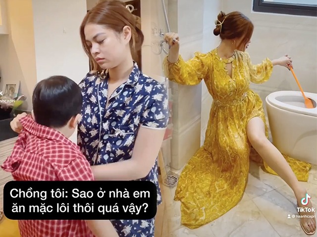 Mẹ bỉm 9X dằn mặt chồng với style nội trợ toàn đầm dạ hội, CĐM ngỡ quý phi nương nương