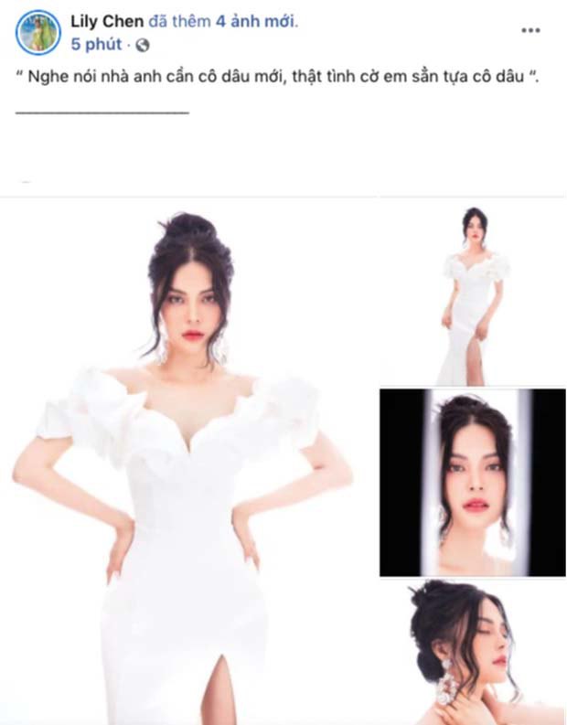 Thời điểm dấy lên tin đồn chung bồ, Lily Chen còn tuyên bố đã sẵn sàng trở thành cô dâu của ai kia. Nghe nói nhà anh cần cô dâu mới, thật tình cờ em sẵn tựa cô dâu, người đẹp viết.