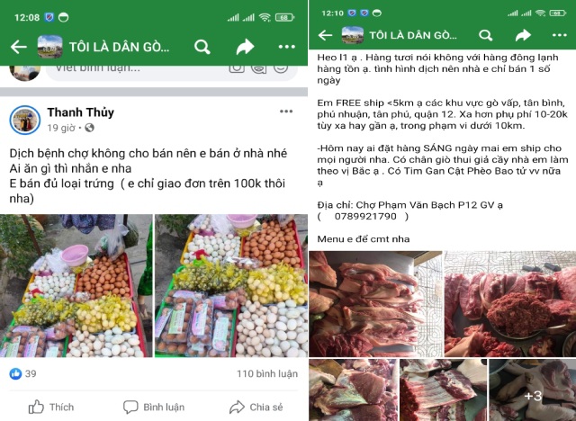 Ngoài rau củ quả, các mặt hàng như thịt, trứng,... cũng được kinh doanh nhộn nhịp trên các chợ mạng.