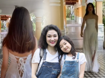 Con gái Hoa hậu Nguyễn Thị Huyền lần đầu đi guốc cao catwalk