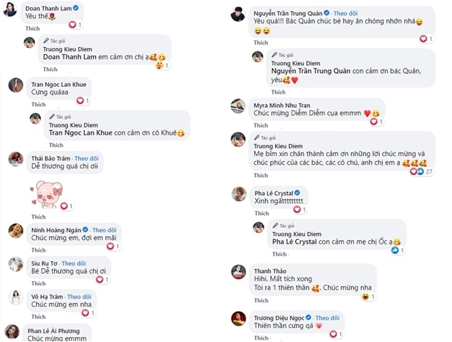 Thanh Lam, Lan Khuê, Võ Hạ Trâm cùng đông đảo người nổi tiếng chúc mừng Trương Kiều Diễm và khen em bé.