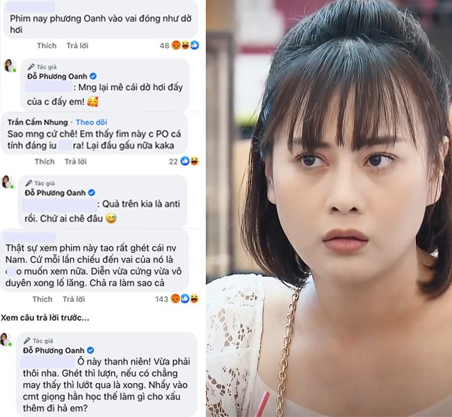 Phương Oanh tranh cãi trực tiếp với những người để lại nhận xét tiêu cực về nhân vật Nam trên trang cá nhân của cô. 