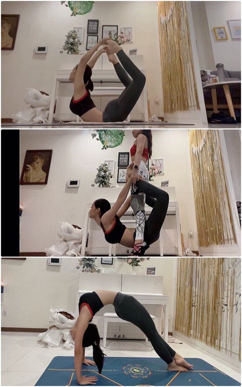 Cô nàng còn đi dần lên từ tư thế lạc đà, tư thế cung tên, tư thế cái cày,...