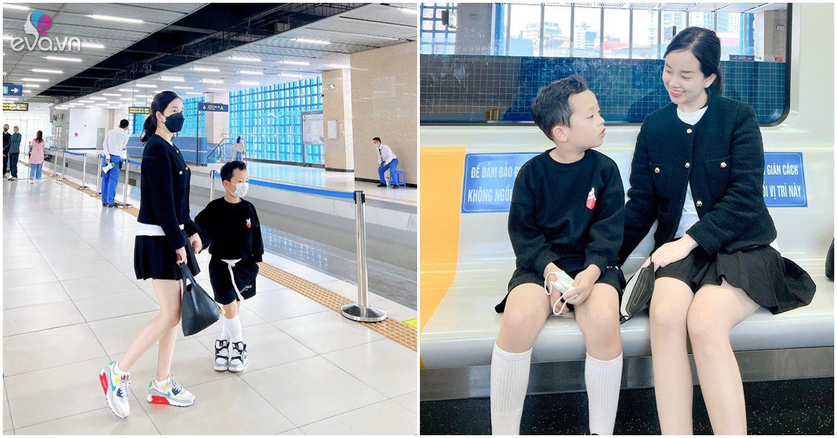 Chụp ảnh ở tàu điện trên cao HN, Ly Kute được khen khéo nuôi con trai cao vượt trội