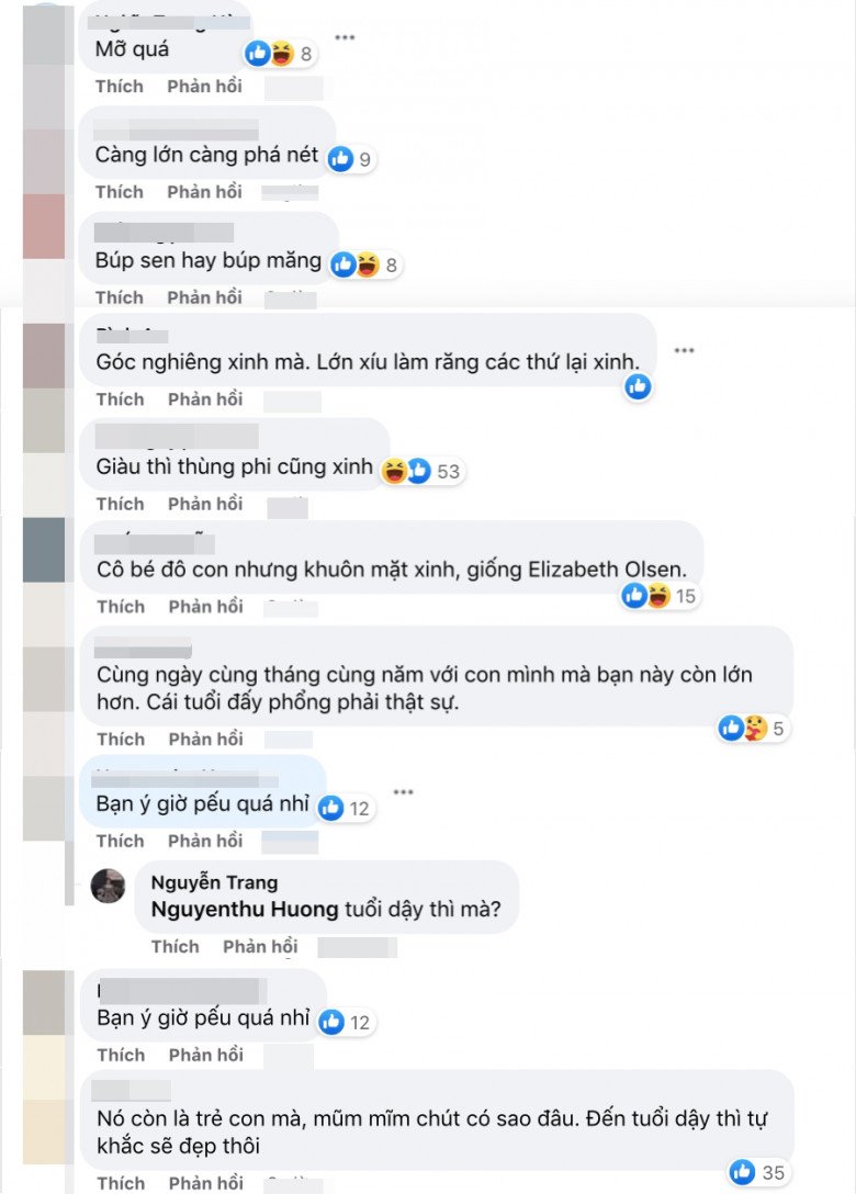 Dẫu vậy, vẫn có nhiều tài khoản xoa dịu dư luận rằng, cô nhóc đang tuổi dậy thì nên có phần phổng phao. Nhìn chính diện có đôi chút phúng phính nhưng góc nghiêng vẫn xinh, lớn thêm chút, niềng răng là lại hoá mỹ nhân.
