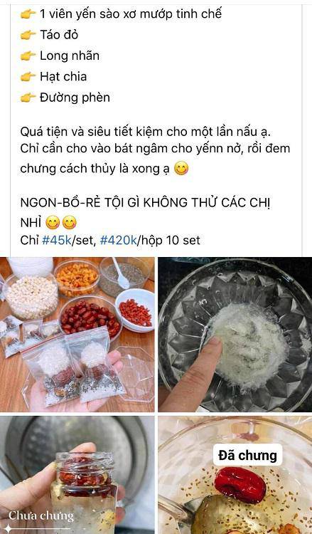 Set yến baby giá rẻ bán tràn lan chợ mạng. (Ảnh chụp màn hình)