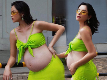 Bà bầu mới nhất của Vbiz có gu ăn mặc khoe bụng to tròn siêu đẹp