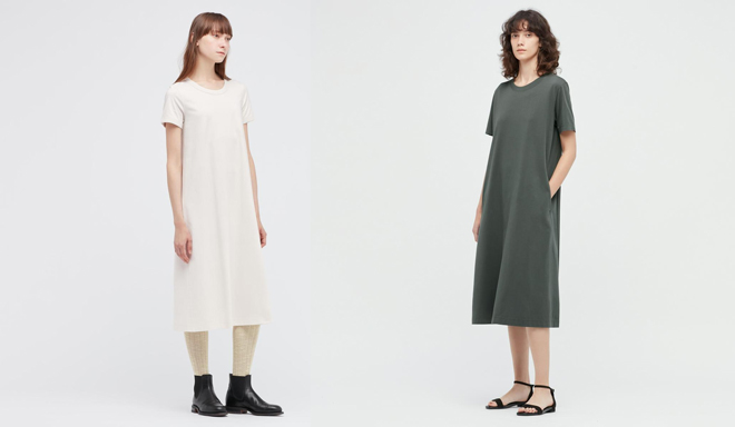 Uniqlo U AIRism Cotton Đầm Chữ A Dáng Dài Ngắn Tay, được bán với giá chỉ 399.000 nhân dịp khai trương cửa hàng UNIQLO Saigon Centre, là lựa chọn thoải mái cho cả khi đi làm lẫn lúc đi chơi.