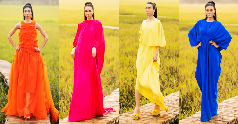 Những mẫu váy áo nổi bật giữa cánh đồng lúa thơm ngát. 