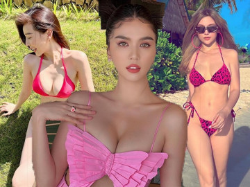 "Đại chiến" bikini hồng: Ngọc Trinh o ép gò bồng đảo chưa cuốn bằng dàn mỹ nhân