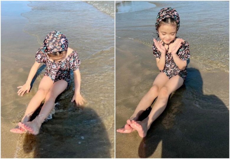 Going to the beach with her children, Hai Bang showed off her cool figure with 3 children, the spotlight was on the little princess - 5