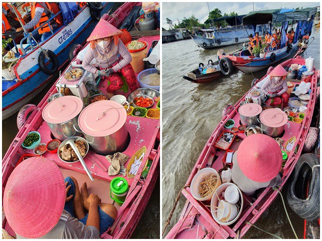 MXH chia sẻ rần rần chiếc ghe hồng nguyên cây bán bún riêu ở chợ nổi Cái Răng, ai xem cũng thích thú