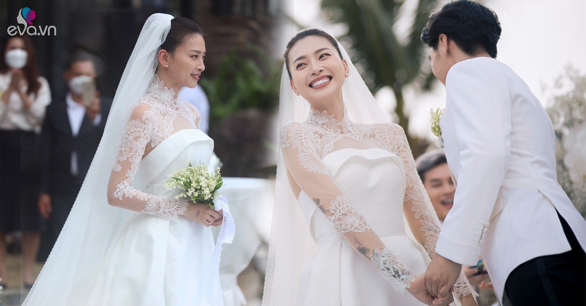 The semi-closed and half-open wedding dress helps the beauty of the bride Ngo Thanh Van to be promoted