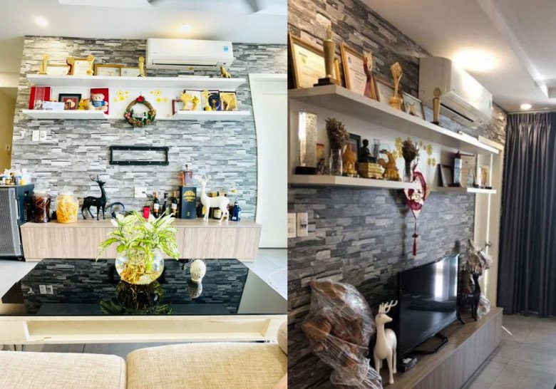 Bức ảnh Cát Phượng chụp nội thất (trái) giống với bức ảnh cô và chồng kém 18 tuổi từng khoe lúc mới mua nhà (phải).