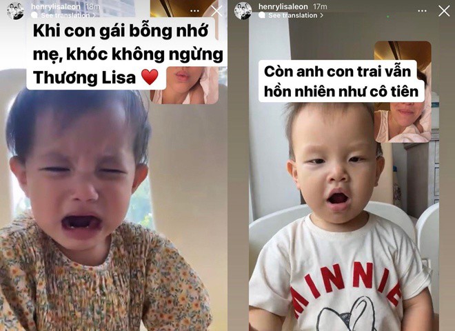 Lần khác, Leon bình tĩnh còn Lisa lại òa khóc khi thấy mẹ qua điện thoại.