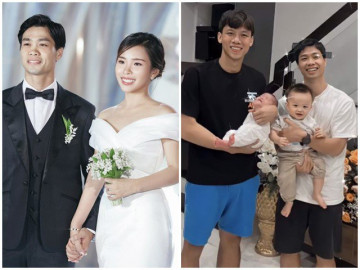 Công Phượng bế con trai sang thăm gia đình Quế Ngọc Hải, cậu nhóc giống hệt mẹ Viên Minh