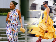 Thời trang - Thông báo trở lại đường đua âm nhạc, Đoan Trang xúng xính váy áo rực rỡ góc phố nơi xứ người