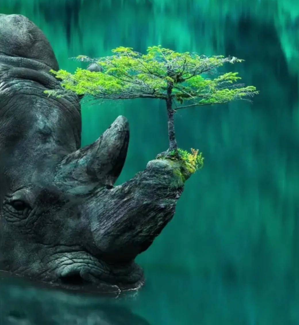 Psychological test: What do you see first, the tree or the rhinoceros?  - first