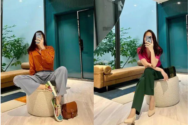 Choosing clothes to go to work with her husband, Dam Thu Trang delicately wears flat shoes but her legs are still long - 6