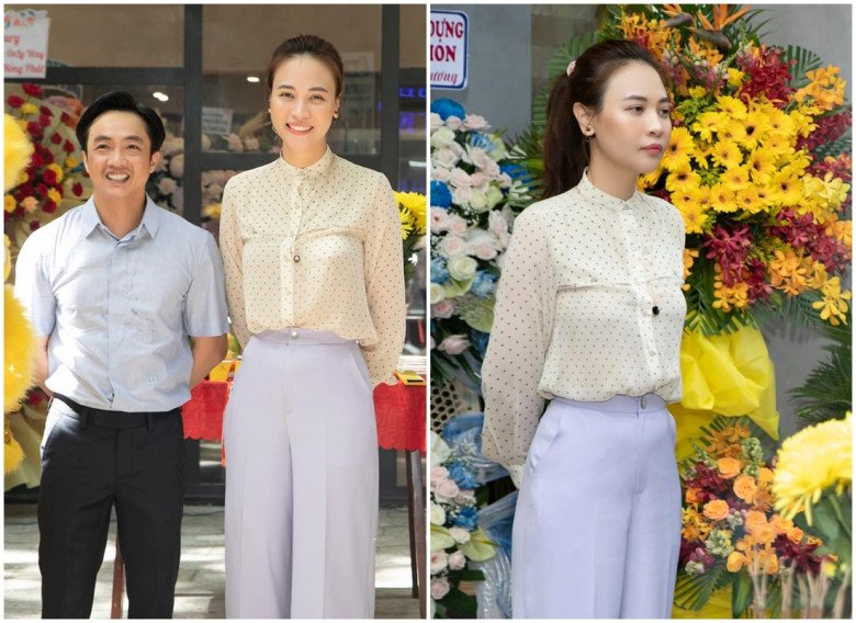 Choosing clothes to go to work with her husband, Dam Thu Trang delicately wears flat shoes but her legs are still long - 1