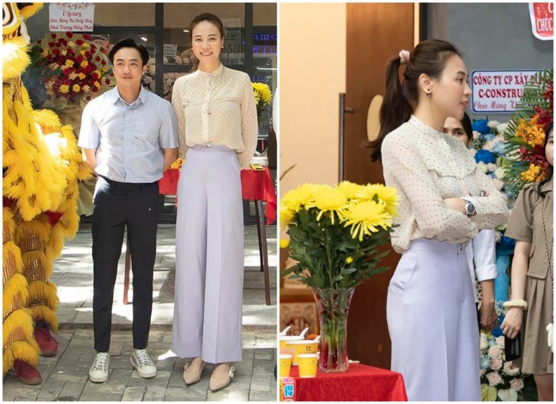 Choosing clothes to go to work with her husband, Dam Thu Trang delicately wears flat shoes but her legs are still long - 3